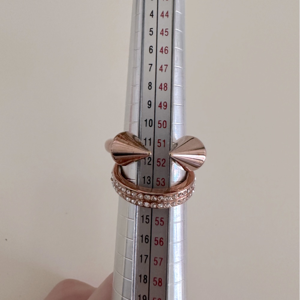 Vita Fede Double Rose Gold Spike Ring with Crystal Accents - Picture 4 of 5